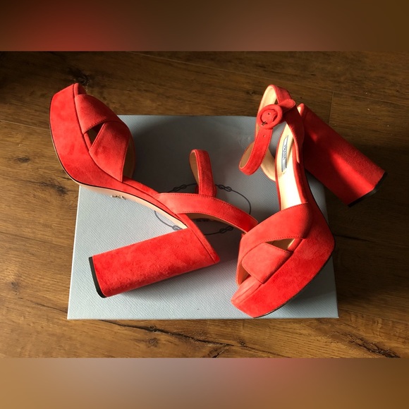 PRADA-AUTHENTIC (NWT/Box)-Women's Tangerine Platform Strappy Sandals - Picture 8 of 14